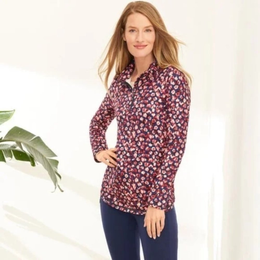 Talbots On The Move Floral Half Zip Pullover Size L